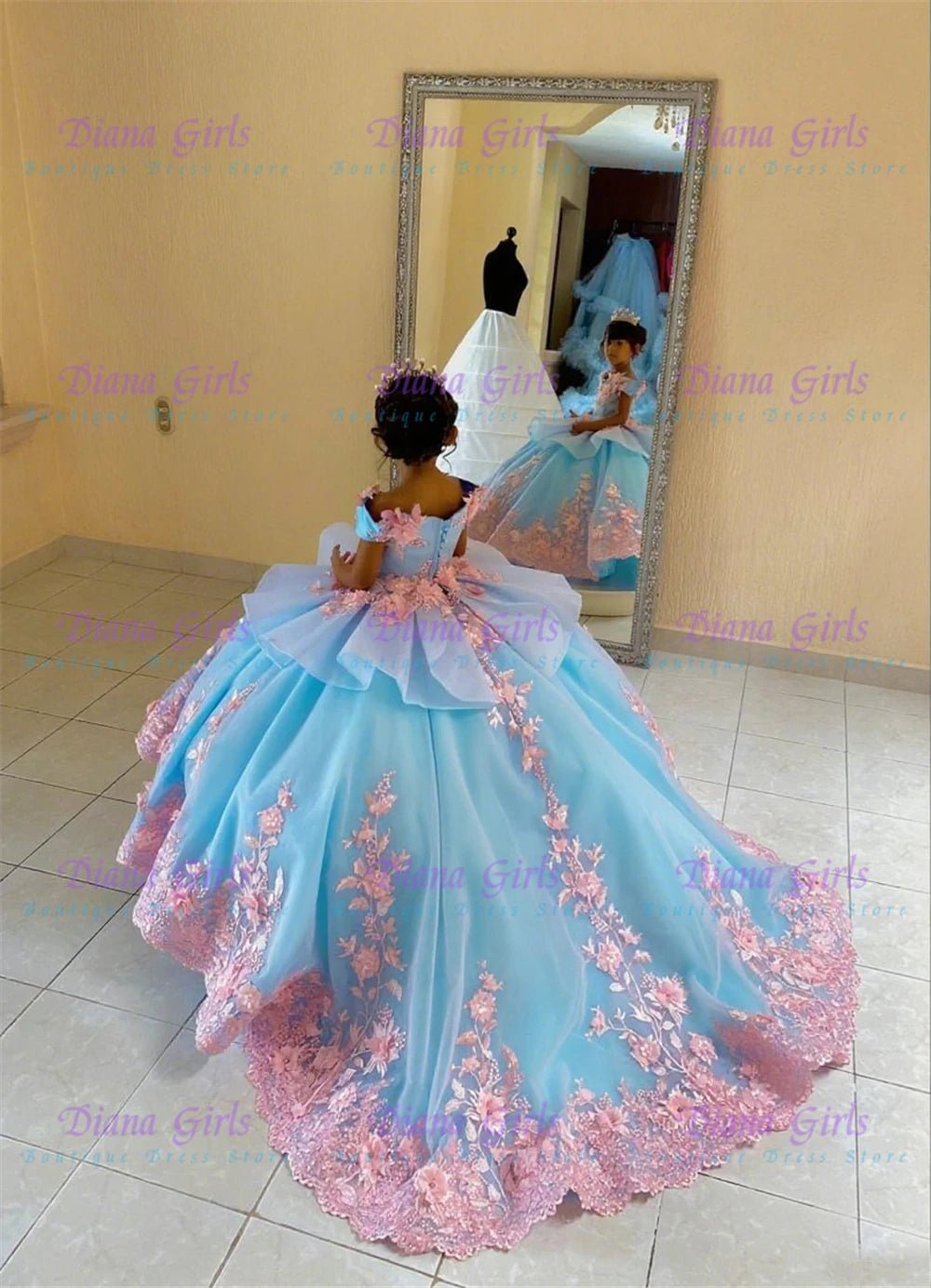 Off-Shoulder Blue Flower Girl Dress - Luzilly Bridal & Apparel