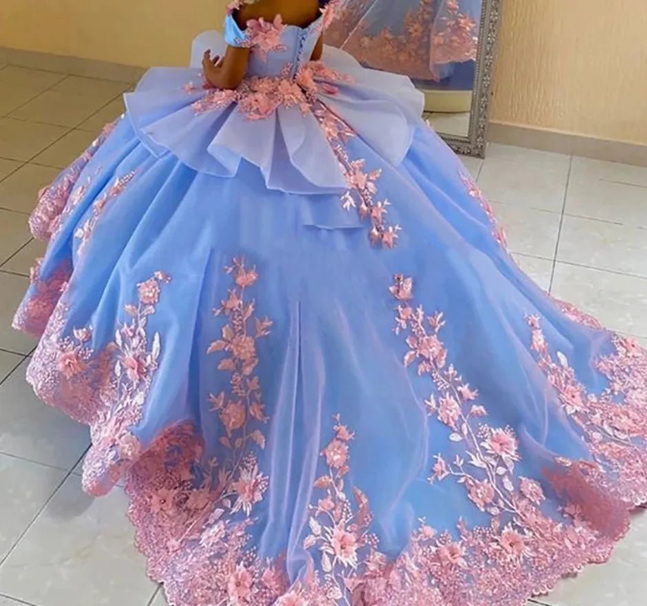 Off-Shoulder Blue Flower Girl Dress - Luzilly Bridal & Apparel