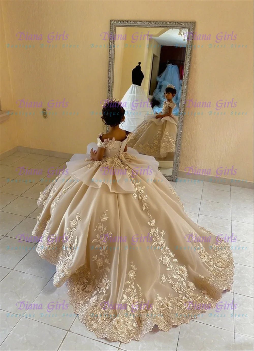 Off-Shoulder Blue Flower Girl Dress - Luzilly Bridal & Apparel