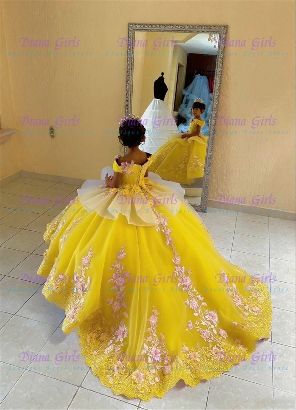 Off-Shoulder Blue Flower Girl Dress - Luzilly Bridal & Apparel