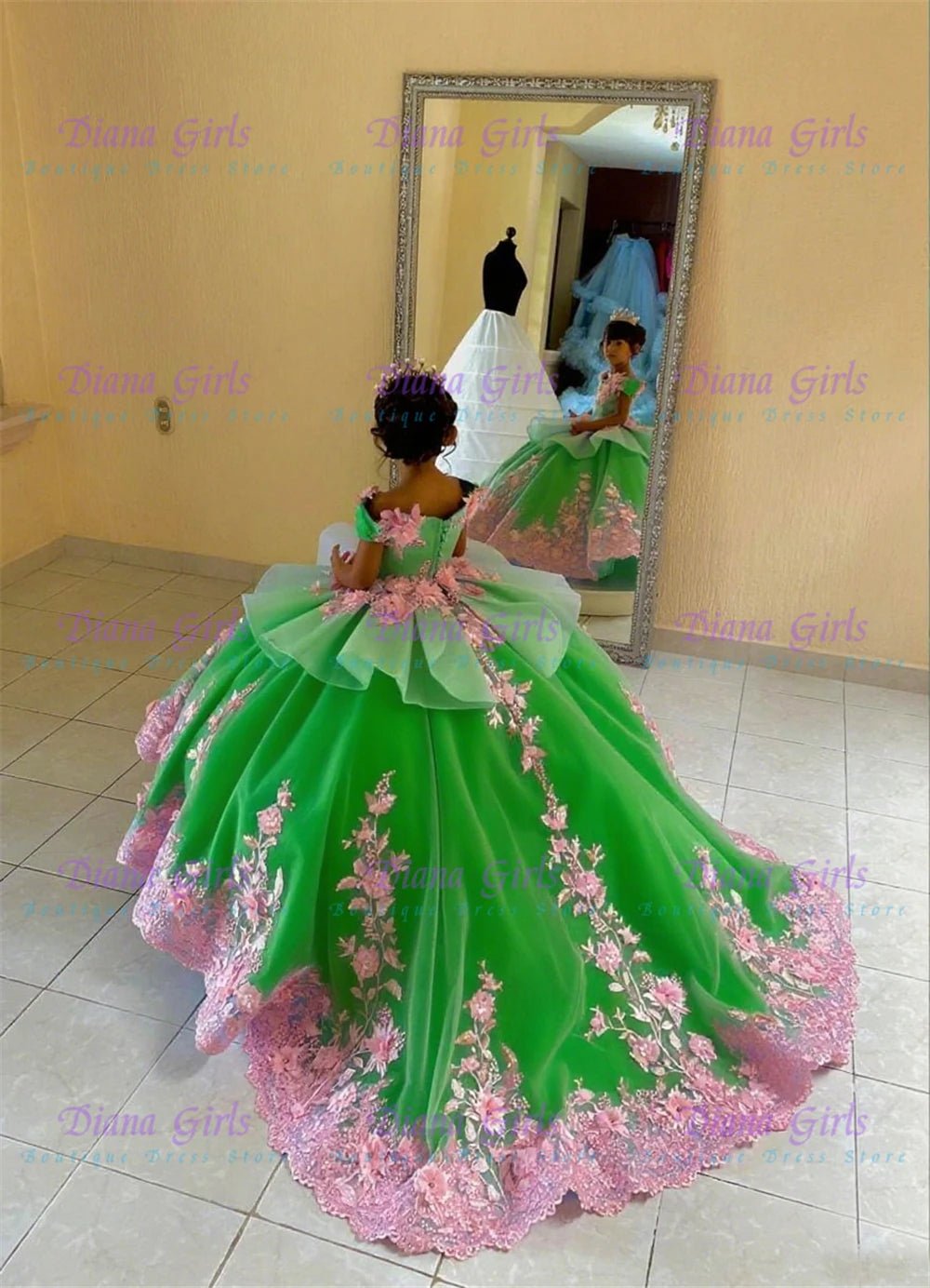 Off-Shoulder Blue Flower Girl Dress - Luzilly Bridal & Apparel