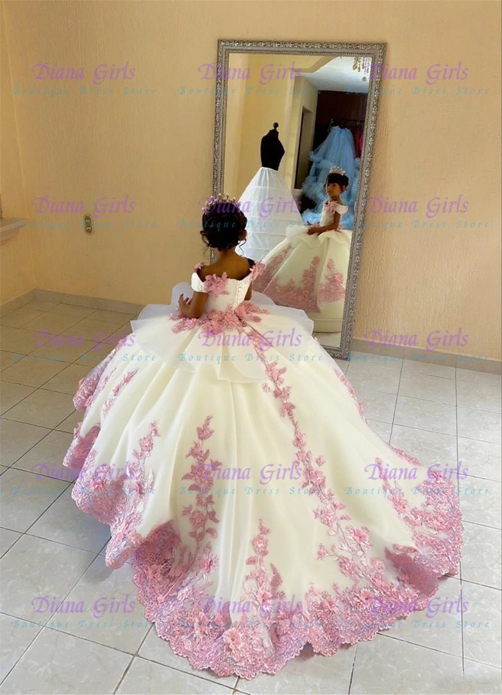 Off-Shoulder Blue Flower Girl Dress - Luzilly Bridal & Apparel