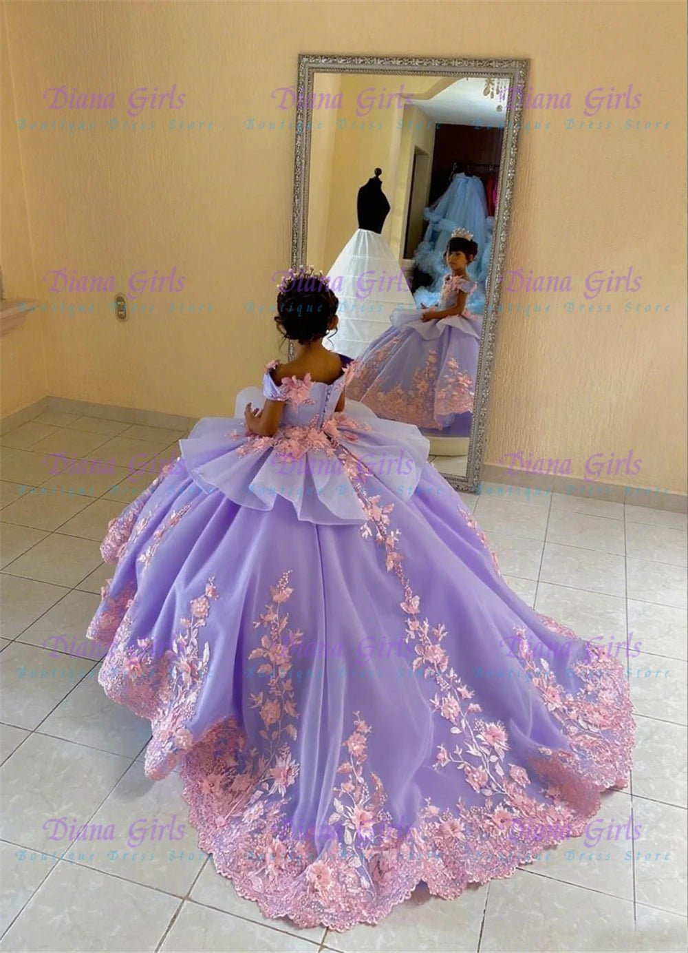 Off-Shoulder Blue Flower Girl Dress - Luzilly Bridal & Apparel