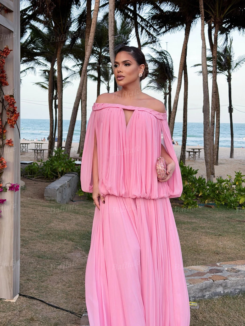 Off-Shoulder Chiffon Bridesmaid Dress - Luzilly Bridal & Apparel