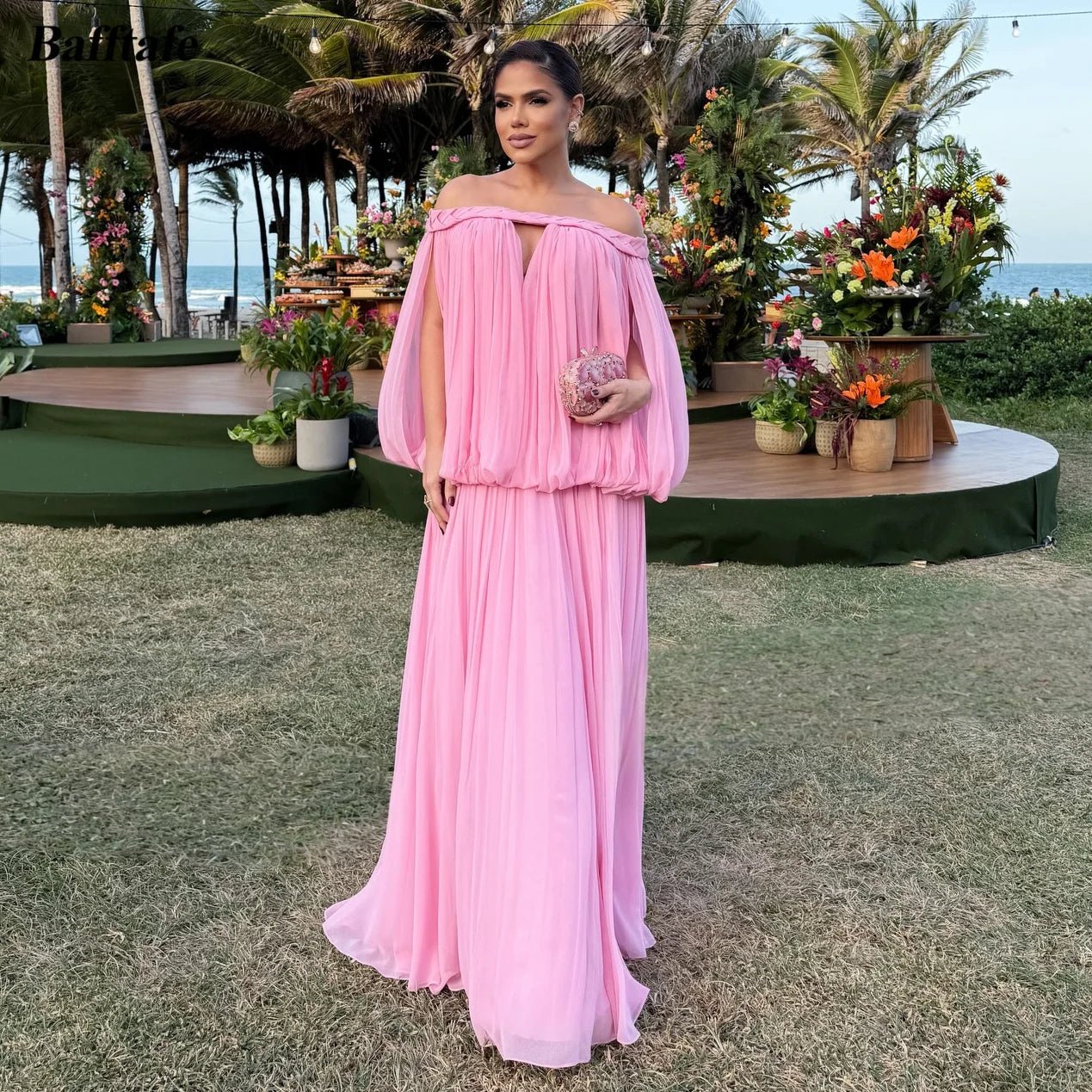 Off-Shoulder Chiffon Bridesmaid Dress - Luzilly Bridal & Apparel