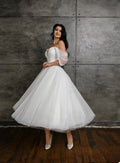 Off-Shoulder Corset Tea-Length Tulle Wedding Dress - Luzilly Bridal & Apparel