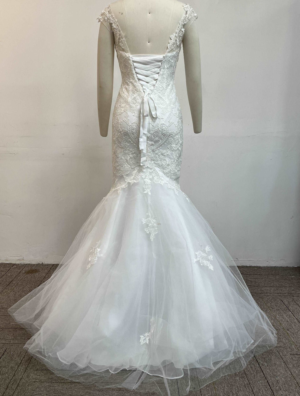 Off-Shoulder Embroidered Lace Mermaid Wedding Gown - Luzilly Bridal & Apparel