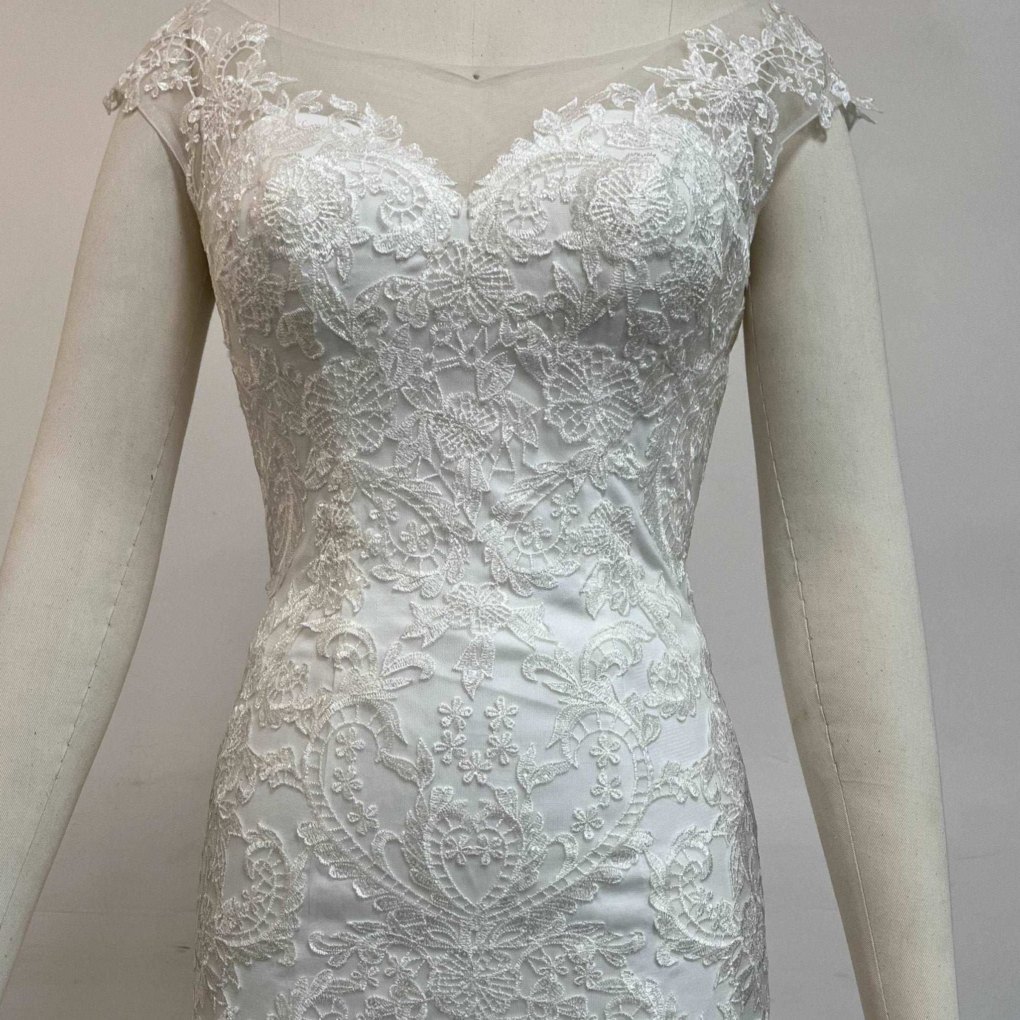 Off-Shoulder Embroidered Lace Mermaid Wedding Gown - Luzilly Bridal & Apparel