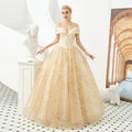 Off-Shoulder Gold Sequin Ball Gown - Luzilly Bridal & Apparel
