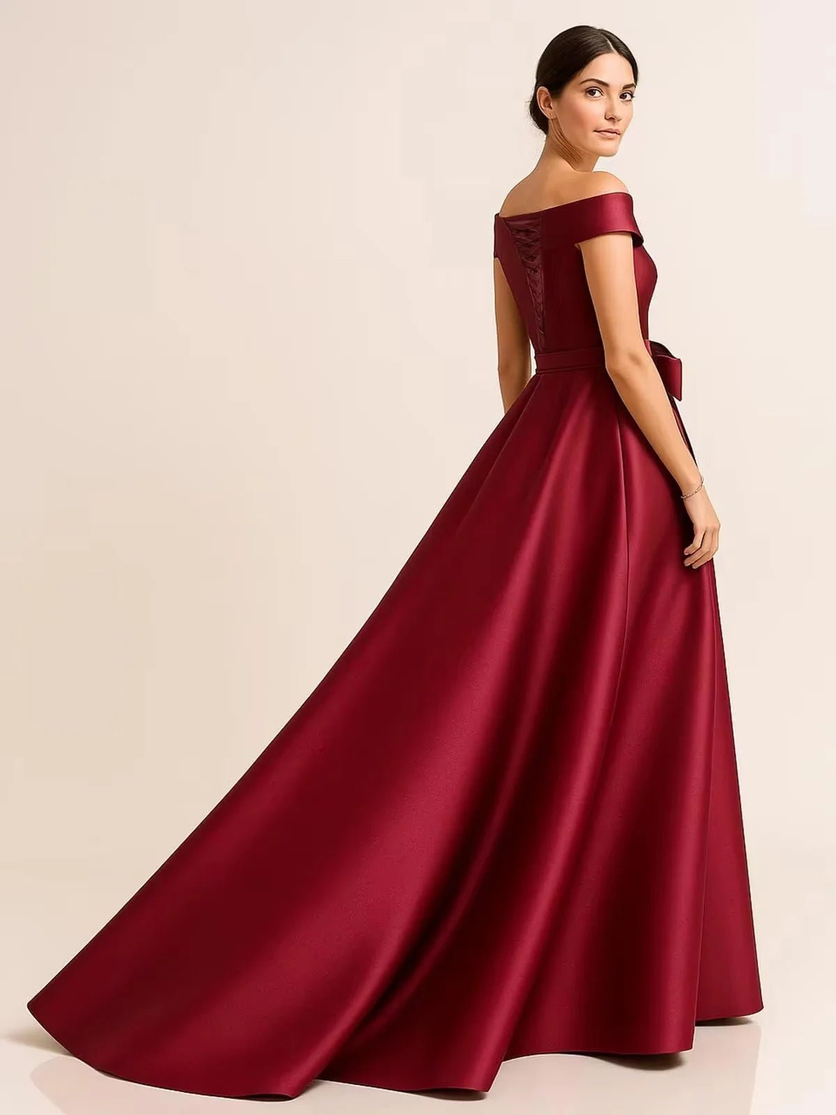 Off-Shoulder Lace Appliqué Mother of the Bride Dress - Luzilly Bridal & Apparel