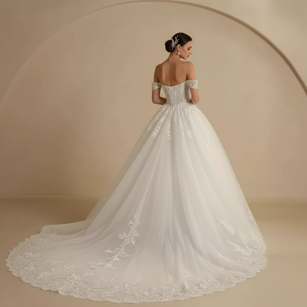 Off-Shoulder Lace Bridal Wedding Dress - Luzilly Bridal & Apparel
