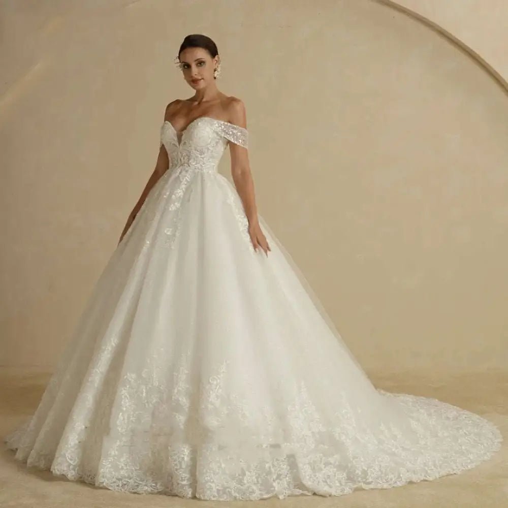 Off-Shoulder Lace Bridal Wedding Dress - Luzilly Bridal & Apparel