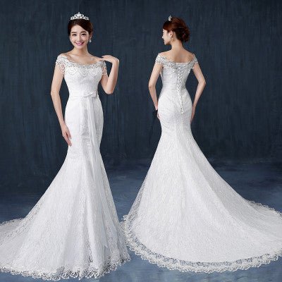 Off-Shoulder Lace Fishtail Wedding Dress - Luzilly Bridal & Apparel
