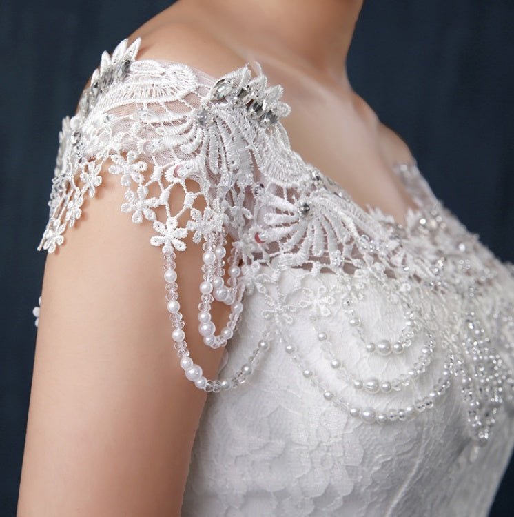 Off-Shoulder Lace Fishtail Wedding Dress - Luzilly Bridal & Apparel