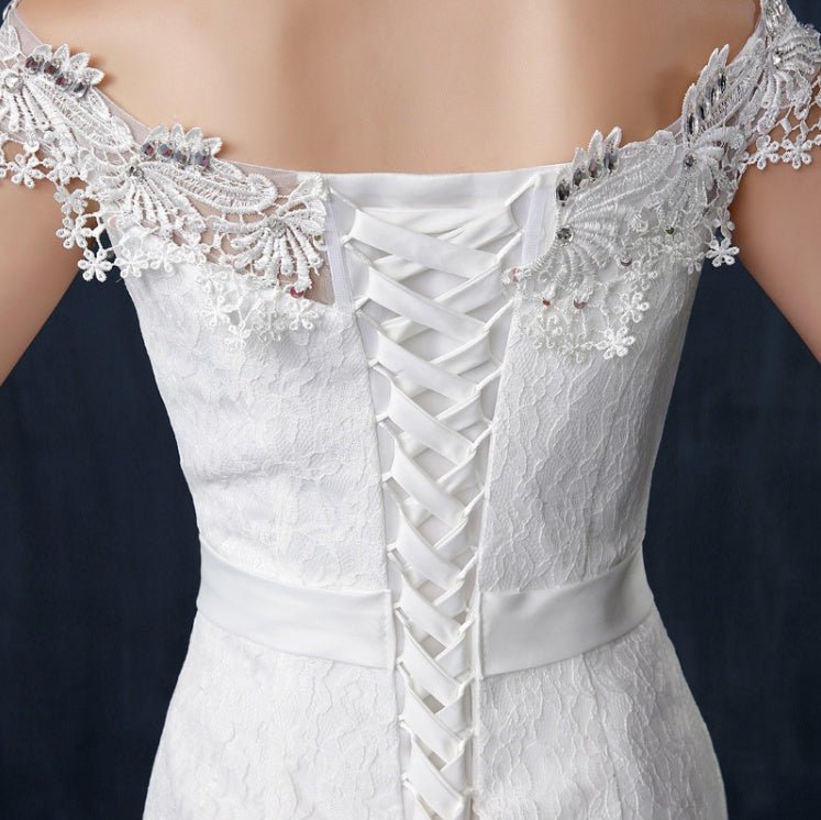 Off-Shoulder Lace Fishtail Wedding Dress - Luzilly Bridal & Apparel