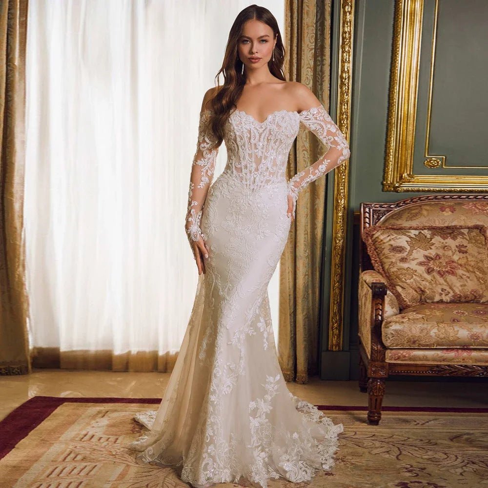 Long-Sleeve Lace Fishtail Gown - Luzilly Bridal & Apparel
