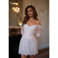 Off-Shoulder Lace Mini Wedding Dress with Lace-Up Back - Luzilly Bridal & Apparel