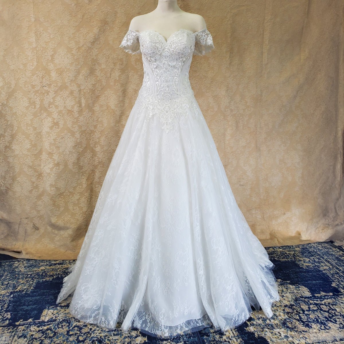 Off-Shoulder Lace Wedding Gown with Train - Luzilly Bridal & Apparel