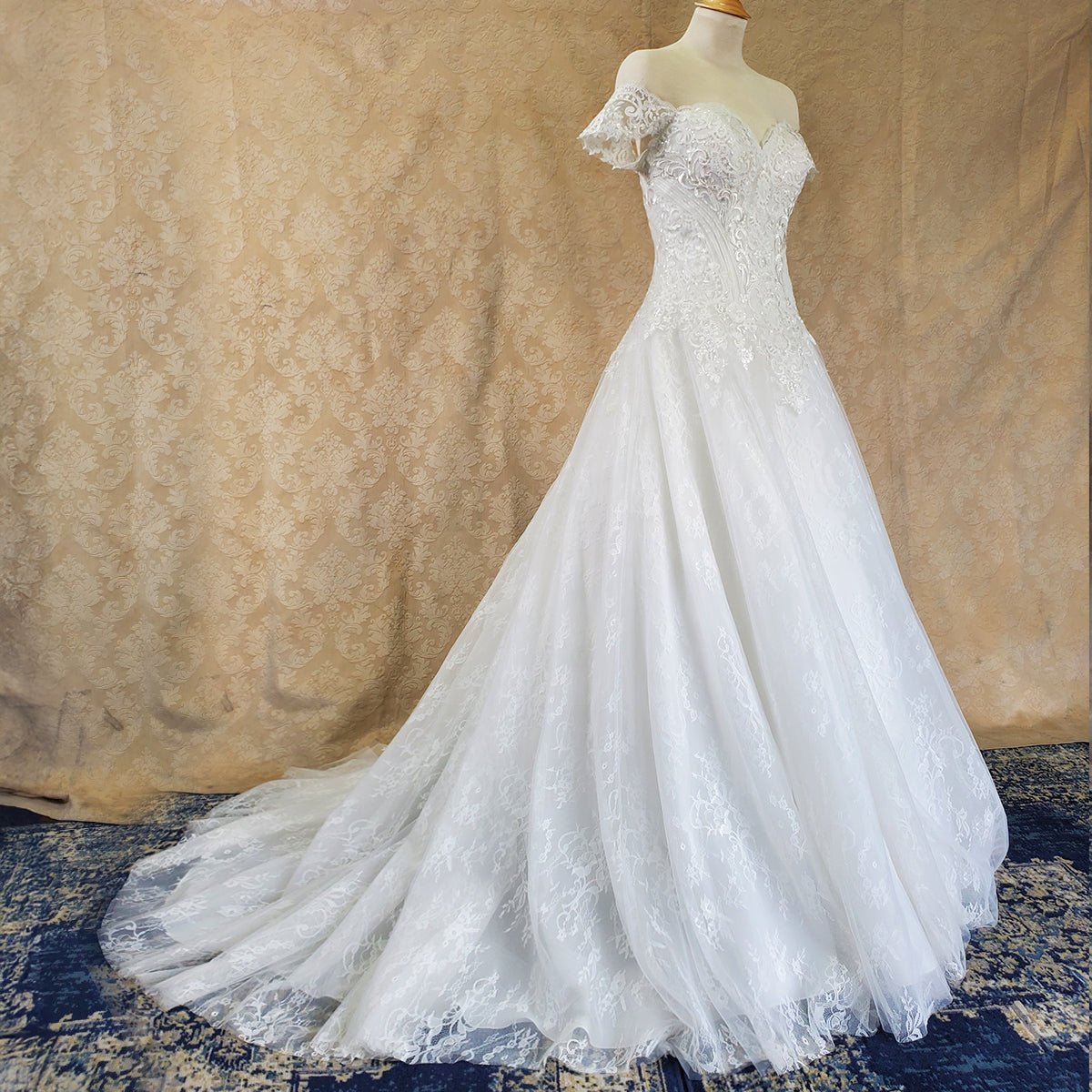 Off-Shoulder Lace Wedding Gown with Train - Luzilly Bridal & Apparel