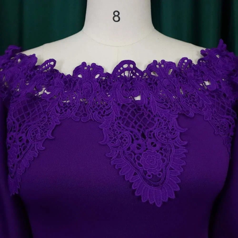 Off-Shoulder Lantern Sleeve Lace Sheath Dress - Luzilly Bridal & Apparel