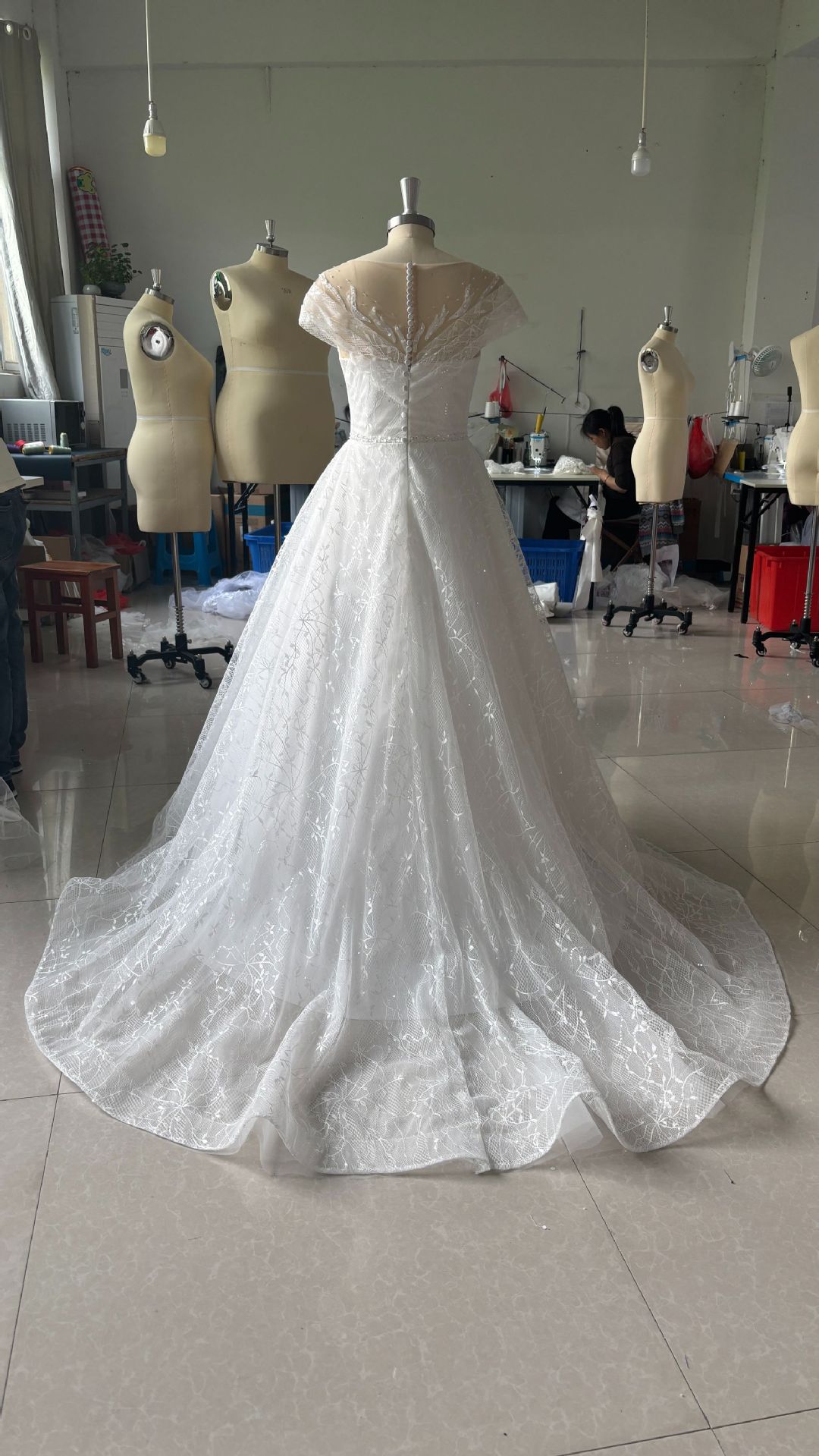 Off-shoulder Light Wedding Dress Bridal Main Yarn Lace Wedding Veil Small Trailing - Luzilly Bridal & Apparel
