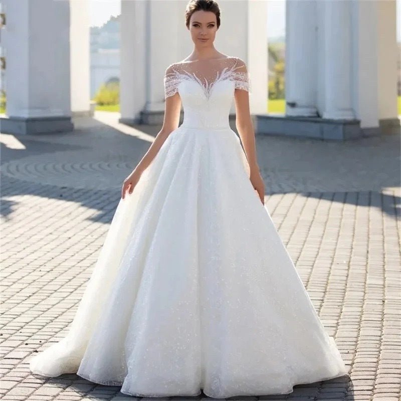 Off-shoulder Light Wedding Dress Bridal Main Yarn Lace Wedding Veil Small Trailing - Luzilly Bridal & Apparel