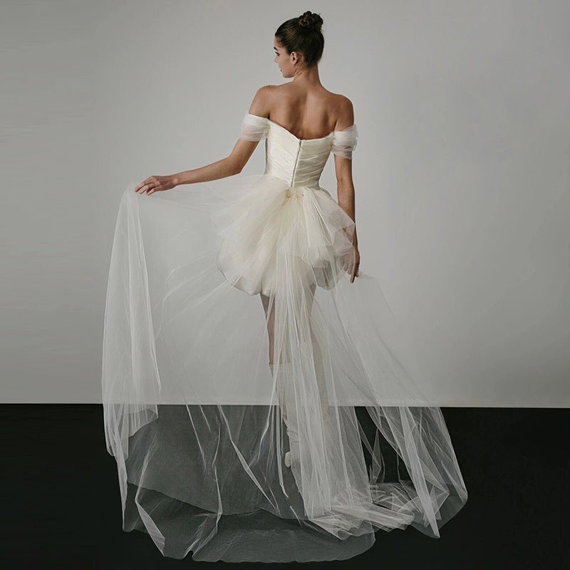 Off-shoulder Light Wedding Dress White Short - Luzilly Bridal & Apparel