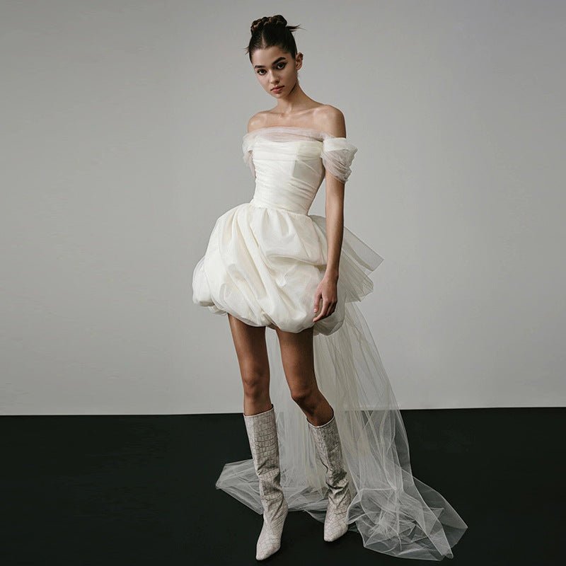 Off-shoulder Light Wedding Dress White Short - Luzilly Bridal & Apparel