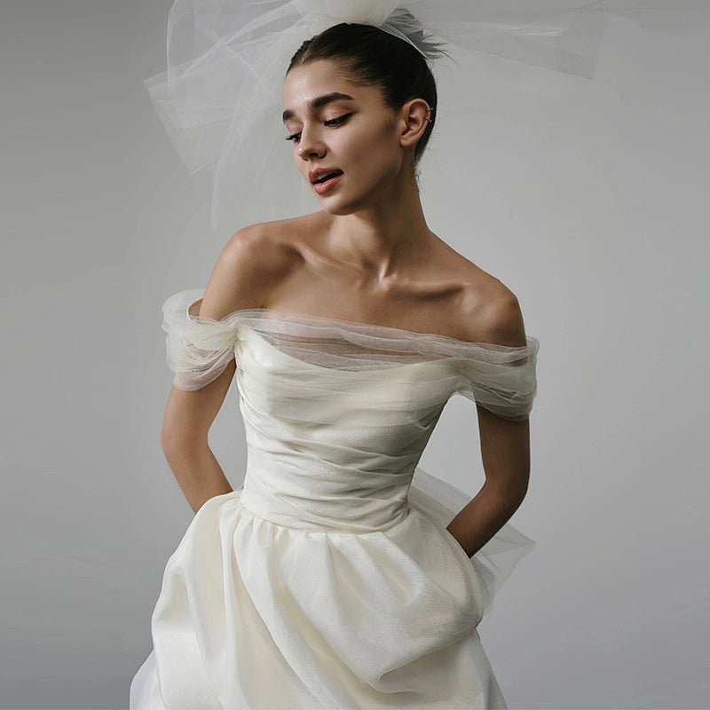 Off-shoulder Light Wedding Dress White Short - Luzilly Bridal & Apparel