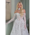 Off-Shoulder Long-Sleeve A-Line Lace Wedding Gown - Luzilly Bridal & Apparel