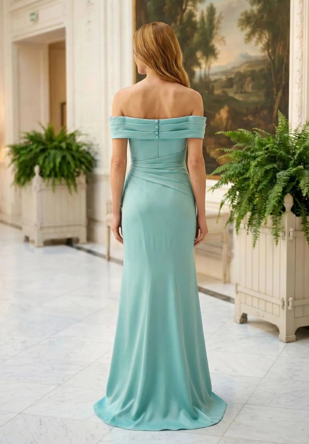 Off-Shoulder Mermaid Mother of the Bride Dress with Draped Cape - Luzilly Bridal & Apparel