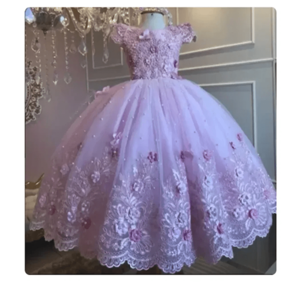 Off-Shoulder Pearl Lace Baby Dress - Luzilly Bridal & Apparel