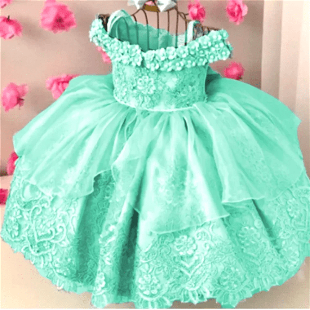 Off-Shoulder Pearl Lace Baby Dress - Luzilly Bridal & Apparel