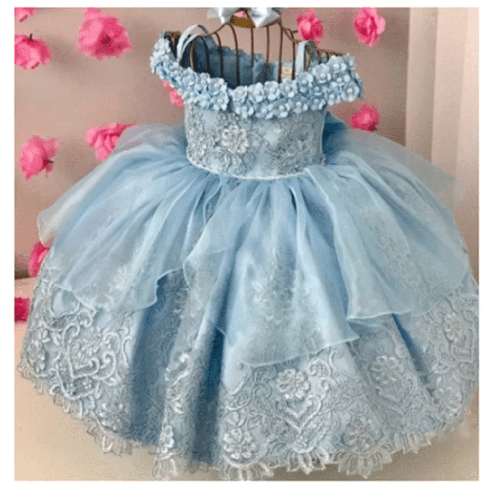 Off-Shoulder Pearl Lace Baby Dress - Luzilly Bridal & Apparel