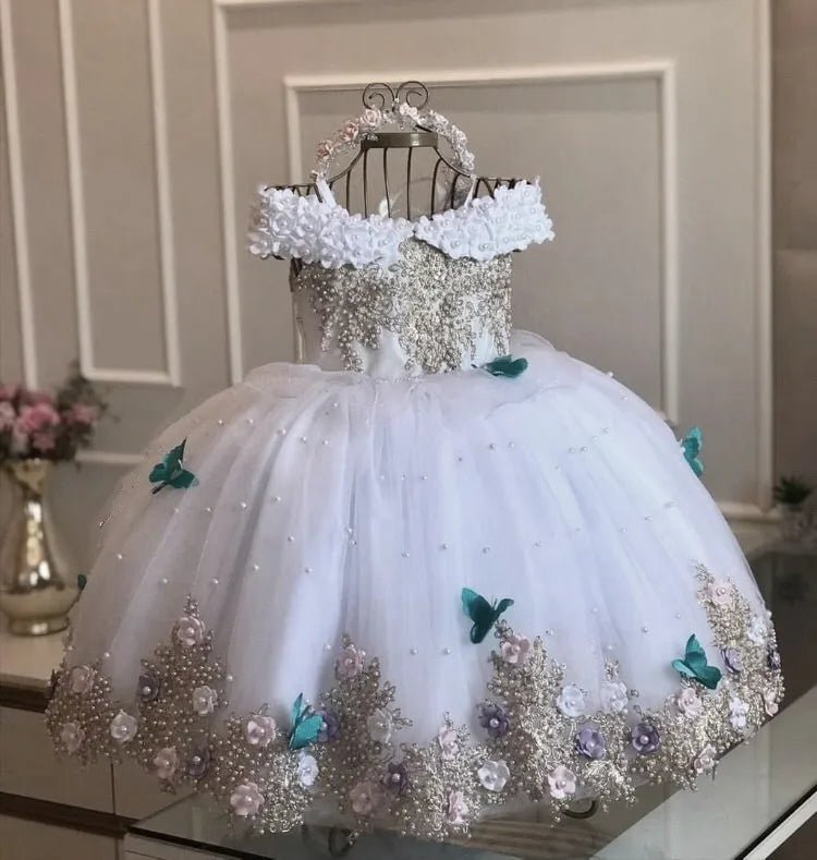 Off-Shoulder Pearl Lace Baby Dress - Luzilly Bridal & Apparel