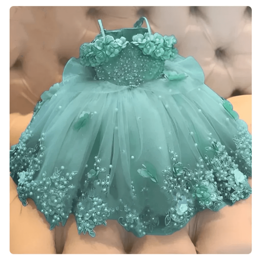 Off-Shoulder Pearl Lace Baby Dress - Luzilly Bridal & Apparel