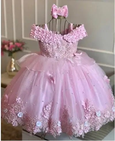 Off-Shoulder Pearl Lace Baby Dress - Luzilly Bridal & Apparel