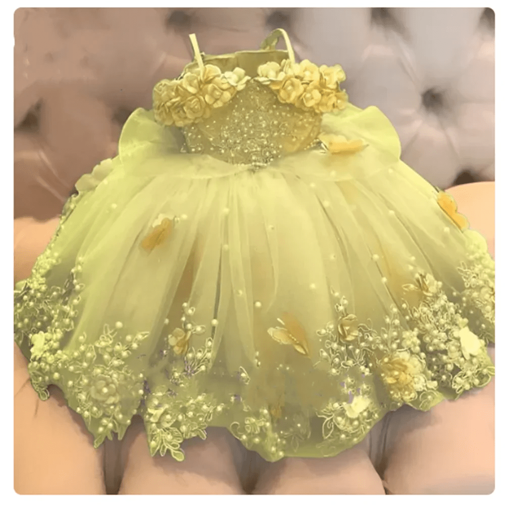 Off-Shoulder Pearl Lace Baby Dress - Luzilly Bridal & Apparel