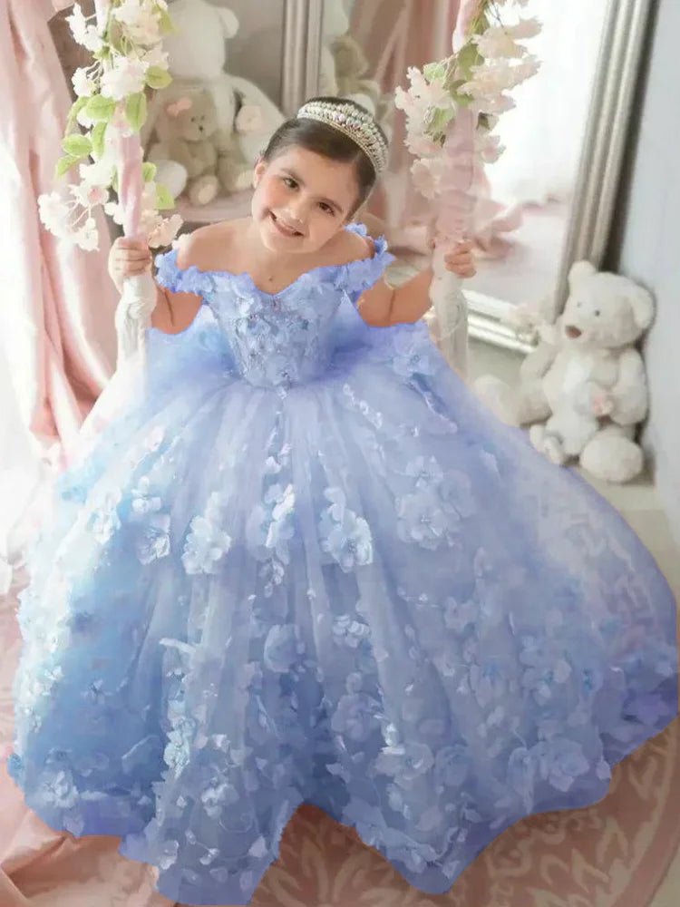 Off-Shoulder Pearl Tulle Flower Girl Dress - Luzilly Bridal & Apparel