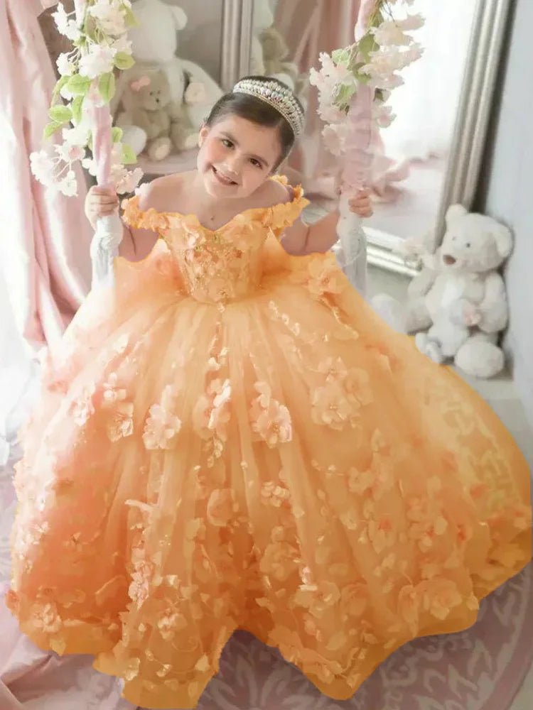 Off-Shoulder Pearl Tulle Flower Girl Dress - Luzilly Bridal & Apparel