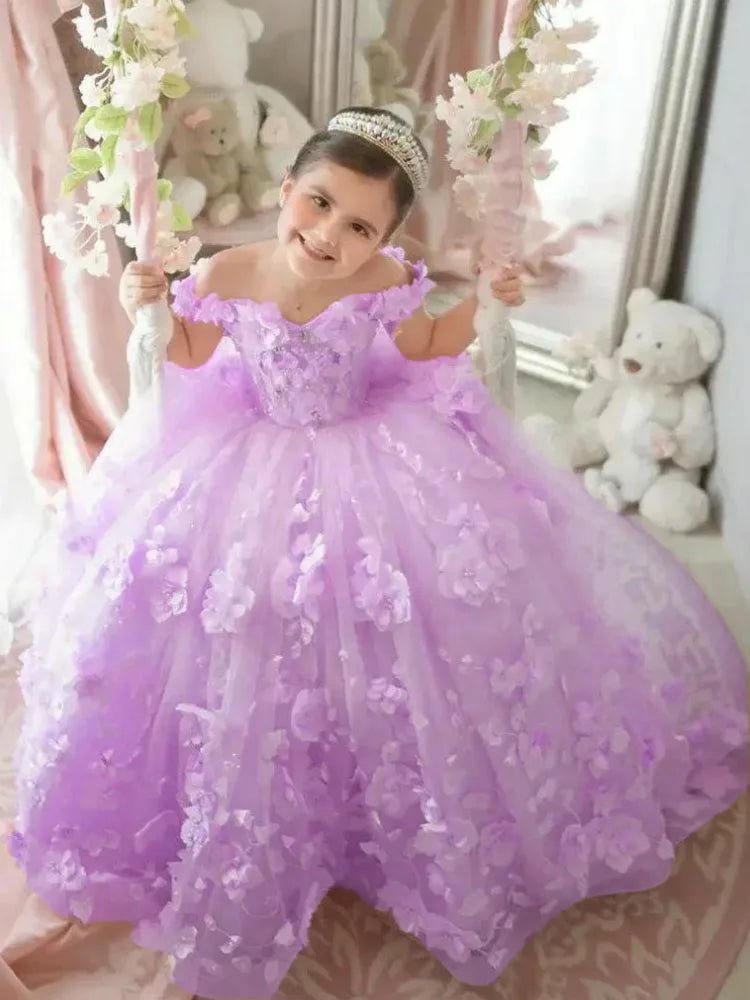 Off-Shoulder Pearl Tulle Flower Girl Dress - Luzilly Bridal & Apparel