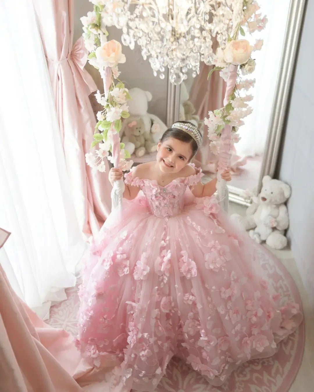 Off-Shoulder Pearl Tulle Flower Girl Dress - Luzilly Bridal & Apparel