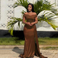 Off-Shoulder Pleated Mermaid Bridesmaid Dress with Sweep Train - Luzilly Bridal & Apparel