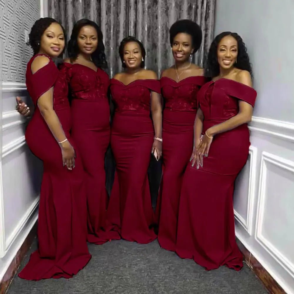 Off-Shoulder Ruched Satin Mermaid Bridesmaid Dress - Luzilly Bridal & Apparel