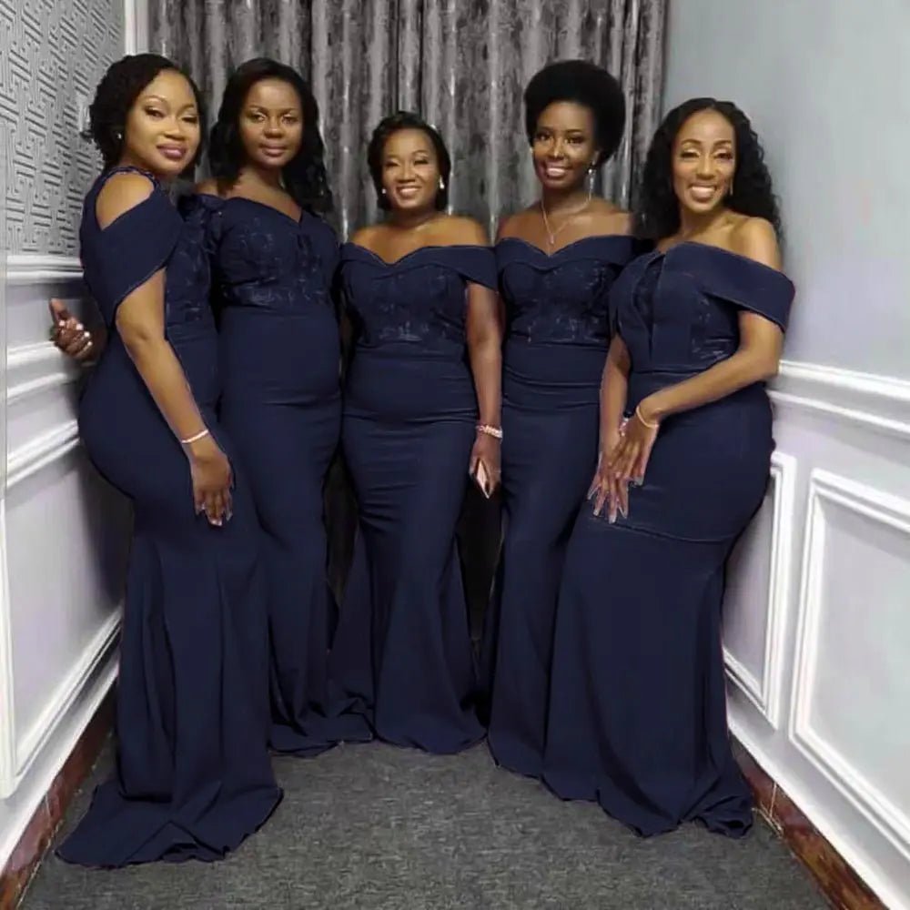 Off-Shoulder Ruched Satin Mermaid Bridesmaid Dress - Luzilly Bridal & Apparel