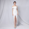 Off-Shoulder Ruched Split Cocktail Dress - Luzilly Bridal & Apparel