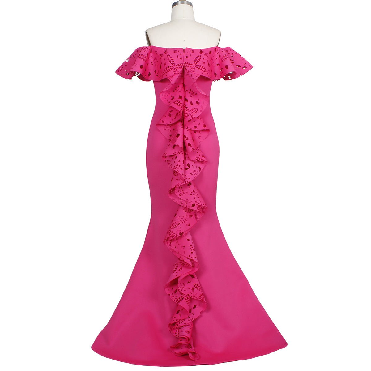Off-Shoulder Ruffled Fishtail Bridesmaid Dress - Luzilly Bridal & Apparel