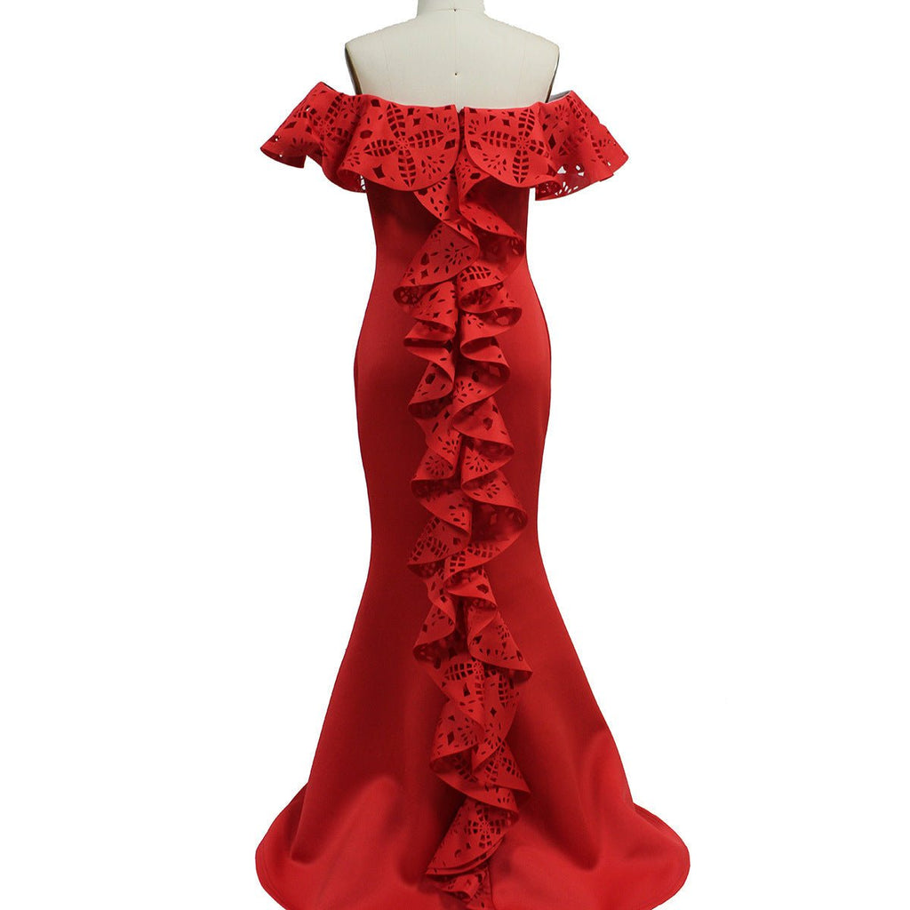 Off-Shoulder Ruffled Fishtail Bridesmaid Dress - Luzilly Bridal & Apparel