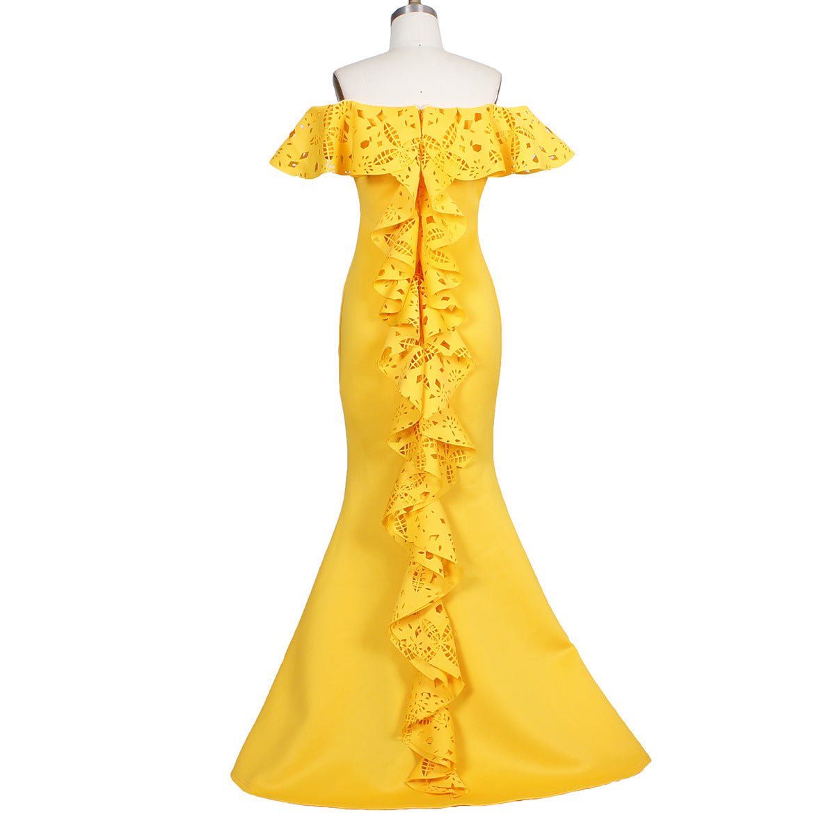 Off-Shoulder Ruffled Fishtail Bridesmaid Dress - Luzilly Bridal & Apparel