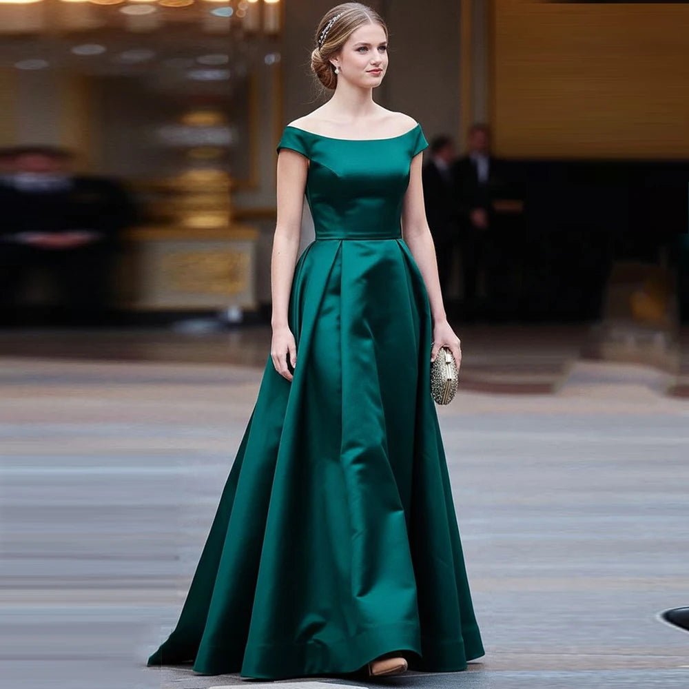 Off-Shoulder Satin A-Line Mother of the Bride Dress - Luzilly Bridal & Apparel